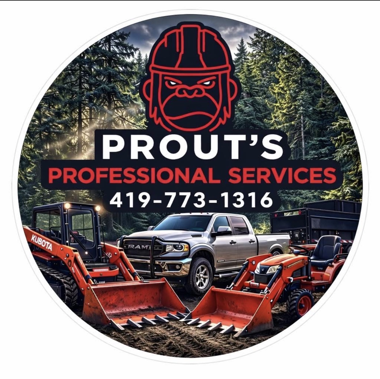 Prout’s Professional Services branded gorilla and equipment graphic